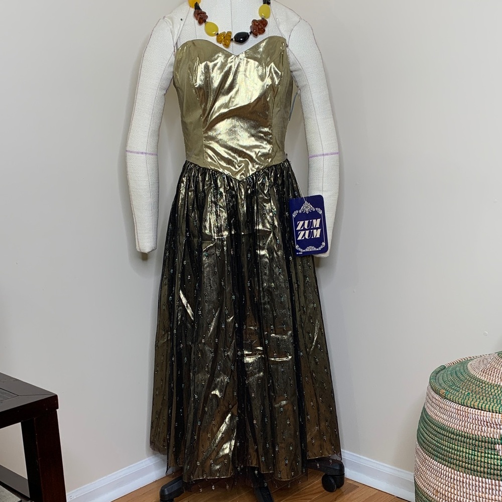 Vintage Metallic Gold and Black Girls formal Dress